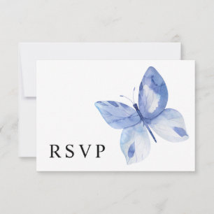 Tarjeta De Confirmación De Asistencia Mariposa Acuarela Azul Simple
