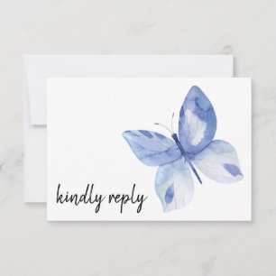 Tarjeta De Confirmación De Asistencia Mariposa Acuarela Azul Simple Responder Amablement