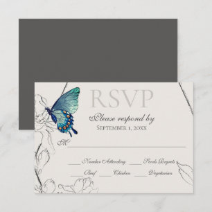 Tarjeta De Confirmación De Asistencia Mariposa acuarela y Boda geométrico de flores