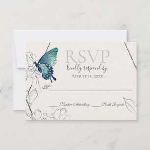Tarjeta De Confirmación De Asistencia Mariposa acuarela y Boda geométrico de flores
