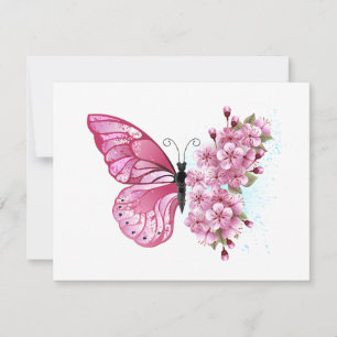 Tarjeta De Confirmación De Asistencia Mariposa de flores con Sakura rosa