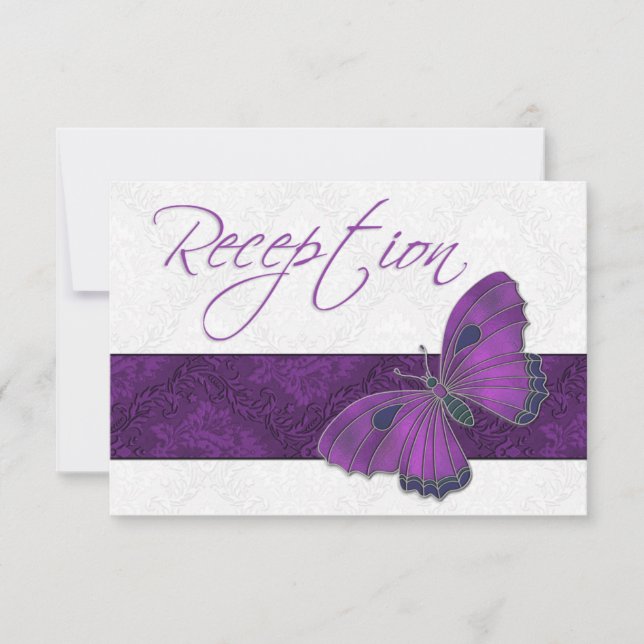 Tarjeta De Confirmación De Asistencia Mariposa de la recepción de bodas Brocade Purple (Anverso)