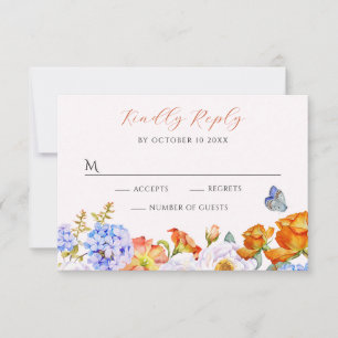 Tarjeta De Confirmación De Asistencia Mariposa del jardín de primavera de flores
