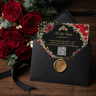 Tarjeta De Confirmación De Asistencia Mariposa Dorada Negra y Roja Quinceañera