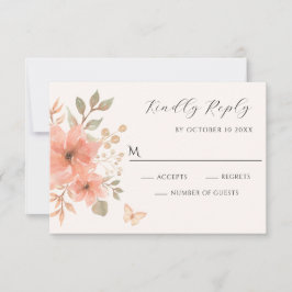 Tarjeta De Confirmación De Asistencia Mariposa floral de durazno rosa