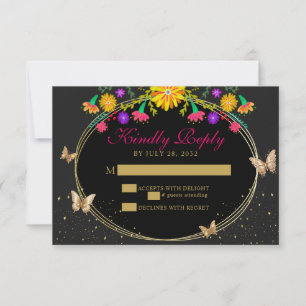 Tarjeta De Confirmación De Asistencia Mariposa Floral Mexicana Tiara Quinceañera