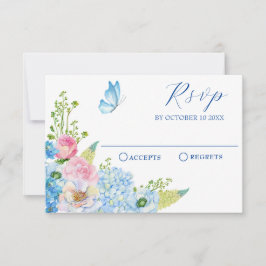 Tarjeta De Confirmación De Asistencia Mariposa floral rosa azul