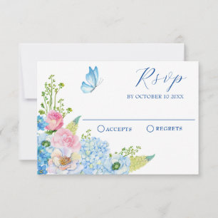 Tarjeta De Confirmación De Asistencia Mariposa floral rosa azul