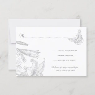 Tarjeta De Confirmación De Asistencia Mariposa Lilies Silver 25° Aniversario Boda