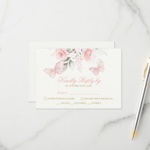 Tarjeta De Confirmación De Asistencia Mariposa rosa Quinceañera