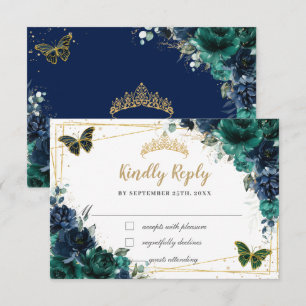 Tarjeta De Confirmación De Asistencia Mariposas Florales de la Marina Verde Esmeralda Qu