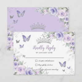 Tarjeta De Confirmación De Asistencia Mariposas Florales Púrpura Lavender Quinceañera