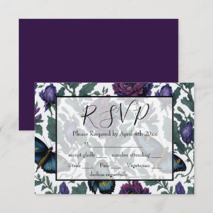 Tarjeta De Confirmación De Asistencia Mariposas florales vintage de plo morado magenta