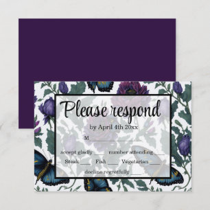 Tarjeta De Confirmación De Asistencia Mariposas florales vintage de plo morado magenta
