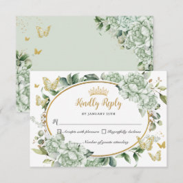 Tarjeta De Confirmación De Asistencia Mariposas Florales Vintage Green Quinceañera