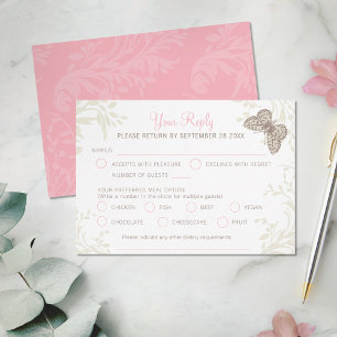 Tarjeta De Confirmación De Asistencia Mariposas remolino floral rosa crema marrón boda