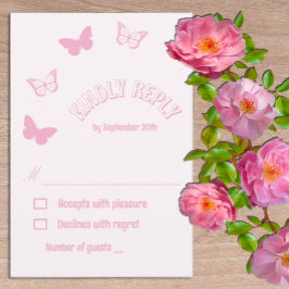Tarjeta De Confirmación De Asistencia Mariposas rosadas Quinceanera