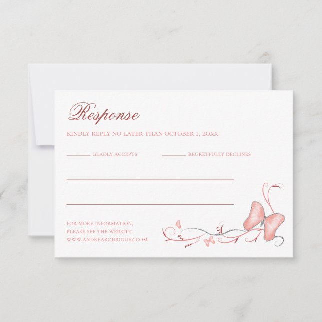 Tarjeta De Confirmación De Asistencia Mariposas rosadas y Swirls Quinceanera (Anverso)