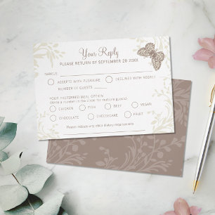 Tarjeta De Confirmación De Asistencia Mariposas tinta floral remolino crema marrón boda