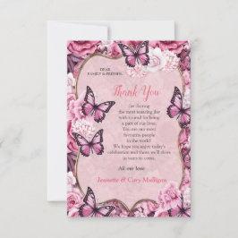 Tarjeta De Confirmación De Asistencia Mariposas y flores en diferentes tonalidades de ro