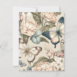 Tarjeta De Confirmación De Asistencia Mariposas y flores pastel