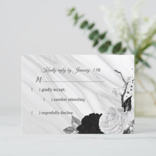 Tarjeta De Confirmación De Asistencia mármol de flores blancas y traseras