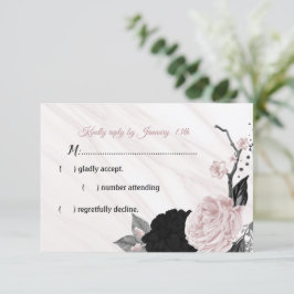 Tarjeta De Confirmación De Asistencia mármol de flores negras y rosas