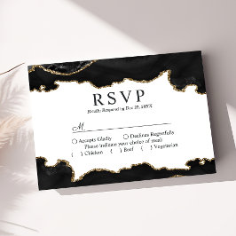 Tarjeta De Confirmación De Asistencia Mármol Negro Y Dorado Agata Boda Moderna Y Elegant