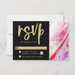 Tarjeta De Confirmación De Asistencia Mármol Rojo Inky Splash con Boda de Relieve metali