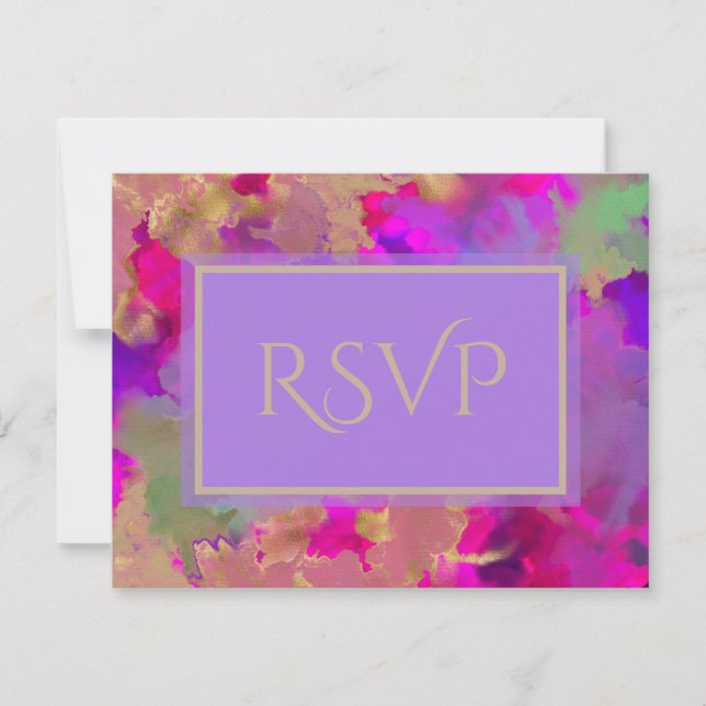 Tarjeta De Confirmación De Asistencia Mármol rosa, púrpura y dorado (Anverso)