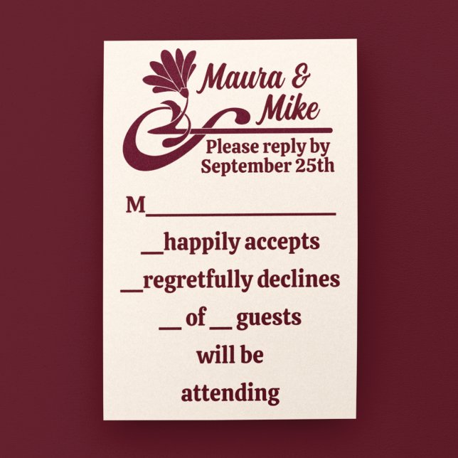 Tarjeta De Confirmación De Asistencia Maroon Art Nouveau Flourier Boda (Subido por el creador)