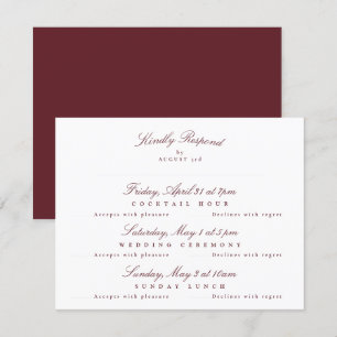 Tarjeta De Confirmación De Asistencia Maroon Burgundy Elegant Calligraphy multievento