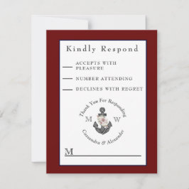 Tarjeta De Confirmación De Asistencia Maroon Burgundy Rojo Boda Náutico