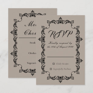 Tarjeta De Confirmación De Asistencia Marrón Lino Beige Clásico Bodas con Marco Ornament