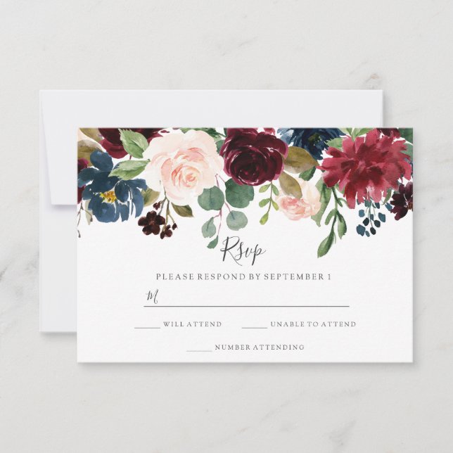 Tarjeta De Confirmación De Asistencia Marsala Burgundy Floral Modern Spring Wedding (Anverso)