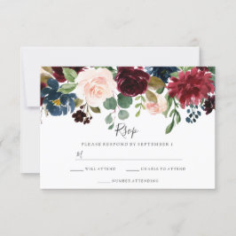 Tarjeta De Confirmación De Asistencia Marsala Burgundy Floral Modern Spring Wedding