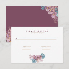 Tarjeta De Confirmación De Asistencia Marsala | Hojas Tropicales Floral Boda