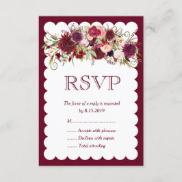 Tarjeta De Confirmación De Asistencia Marsala Red Burgundy Floral Boho Wedding Tarjeta R