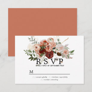 Tarjeta De Confirmación De Asistencia Marsala Rubor Terracotta Floral Wedding Tarjeta RS