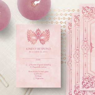 Tarjeta De Confirmación De Asistencia Máscara de disfraz rosa elegante Quinceañera