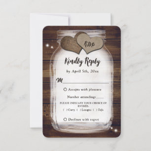 Tarjeta De Confirmación De Asistencia Mason Jar Rustic Country Barn Wood Boda Meal
