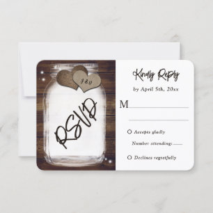 Tarjeta De Confirmación De Asistencia Mason Jar Rustic Country Wood Burlap Boda
