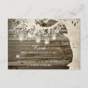 Tarjeta De Confirmación De Asistencia Mason Jar String ilumina el árbol Rústico de la ma