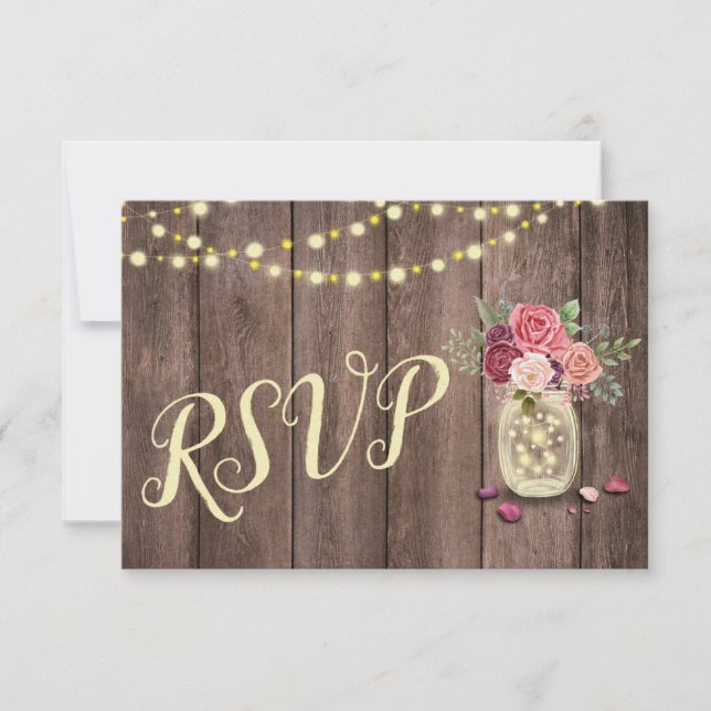 Tarjeta De Confirmación De Asistencia Mason Jar String Lights Floral (Anverso)