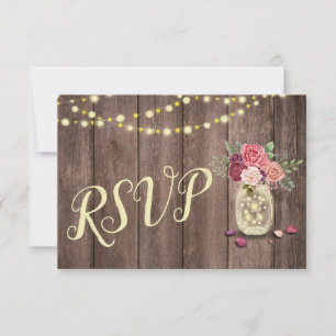 Tarjeta De Confirmación De Asistencia Mason Jar String Lights Floral
