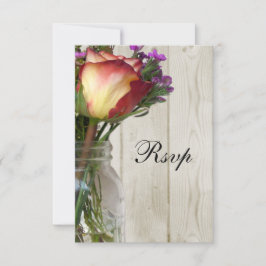 Tarjeta De Confirmación De Asistencia Mason Jar w/Rosa y Wildflowers