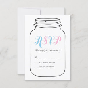 Tarjeta De Confirmación De Asistencia Mason Jar Wedding Pink and Blue Vintage
