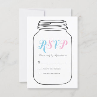 Tarjeta De Confirmación De Asistencia Mason Jar Wedding Pink and Blue Vintage