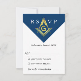 Tarjeta De Confirmación De Asistencia Masonic Navy Blue and Gold Elegant Freemason