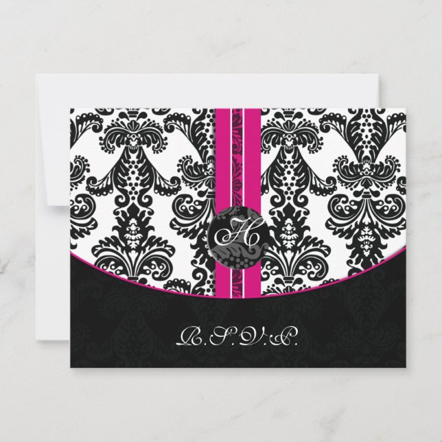 Tarjeta De Confirmación De Asistencia Matrimonio Damasco negro y rosa (Anverso)